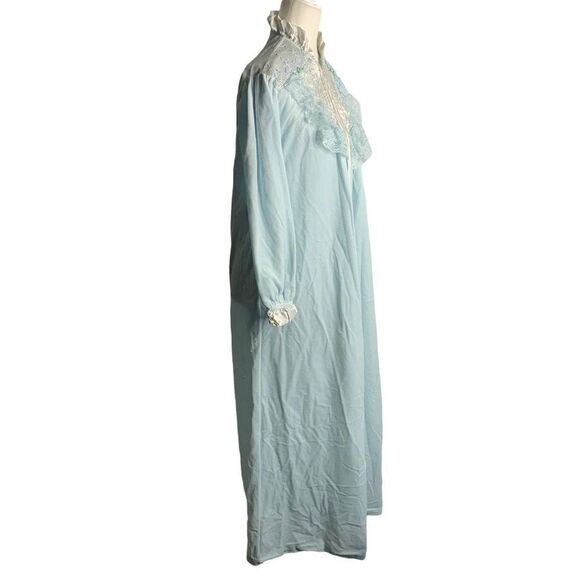 Vintage Gilligan Omalley House Coat Robe S Blue Velvet Zip Pockets Nightgown - Picture 5 of 6